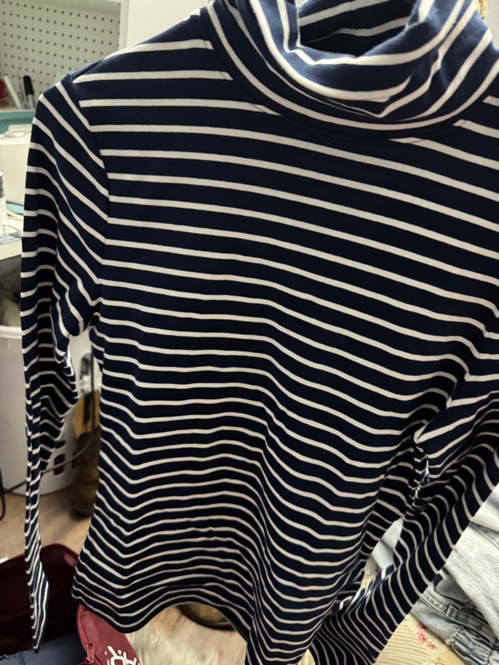 Vineyard Vines Navy and White Striped Rib Turtleneck